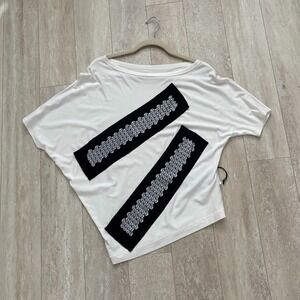 NEW XD Xenia Design Tumi Shirt Top Sequin Grunge Asymmetric White Festival Small